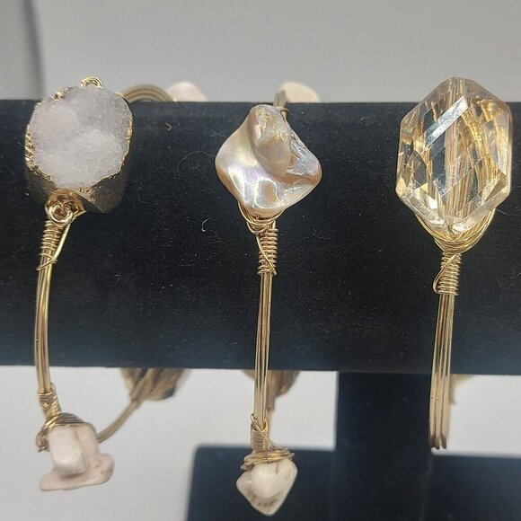 Lot of 3 Bourbon & Bowties Bracelets Gold Tone Wire wrapped bracelets with stone - Picture 5 of 11